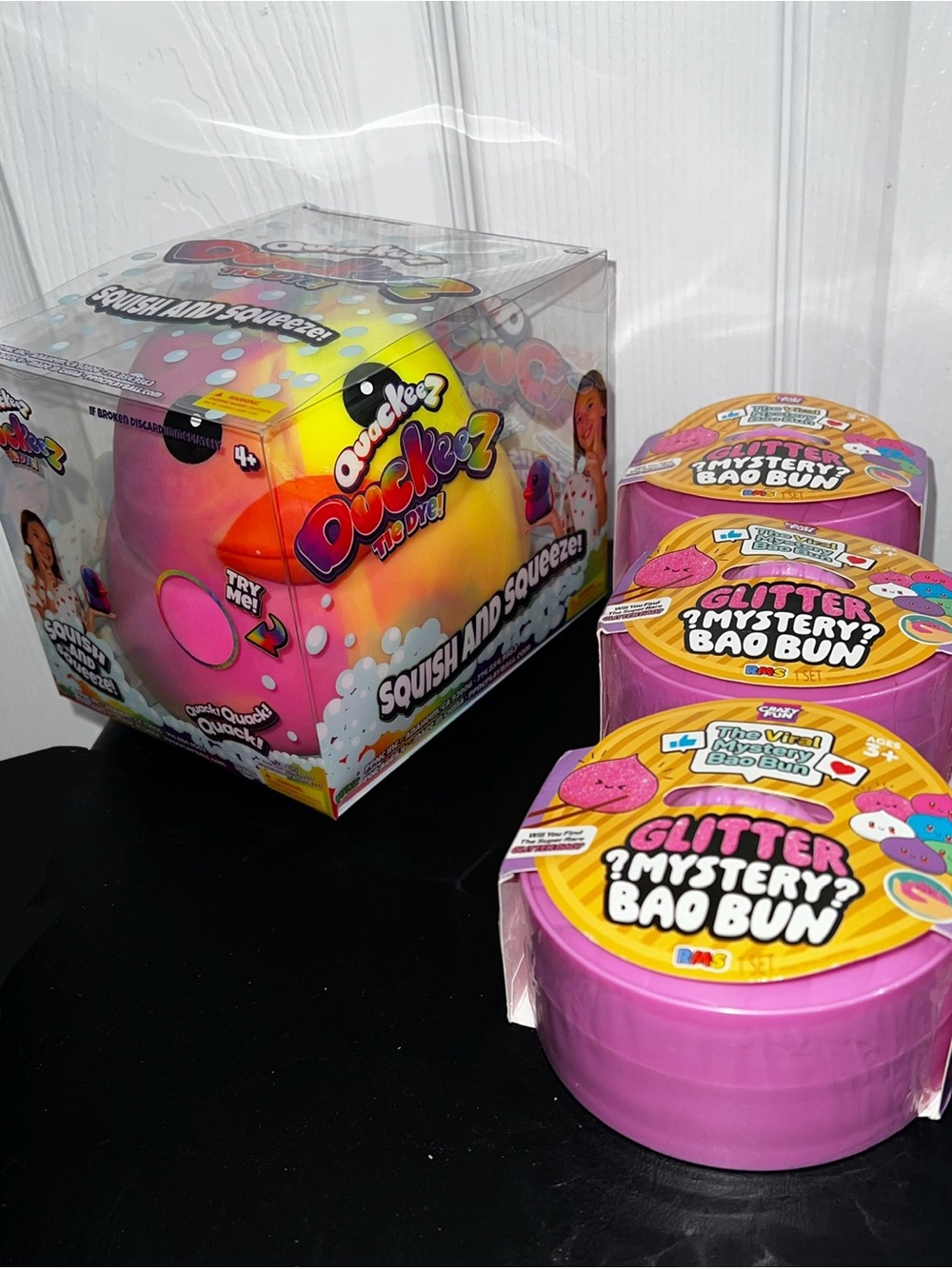 Quackeez Duckeez Squishy Duck Rainbow Tie Dye-Pink, Yellow, Orange BNWT BUNDLE